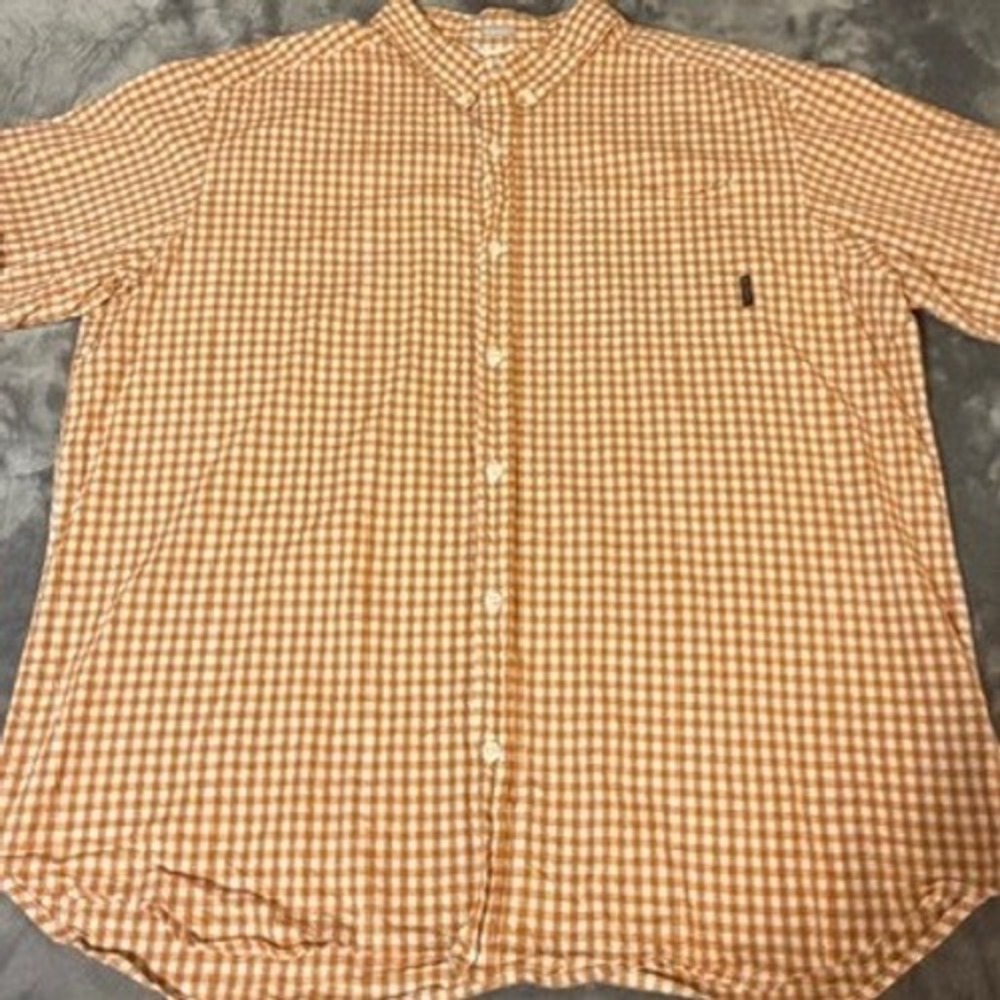 Columbia Mens XXL Gingham Short Sleeve Button Down Shirt Orange White AM9132